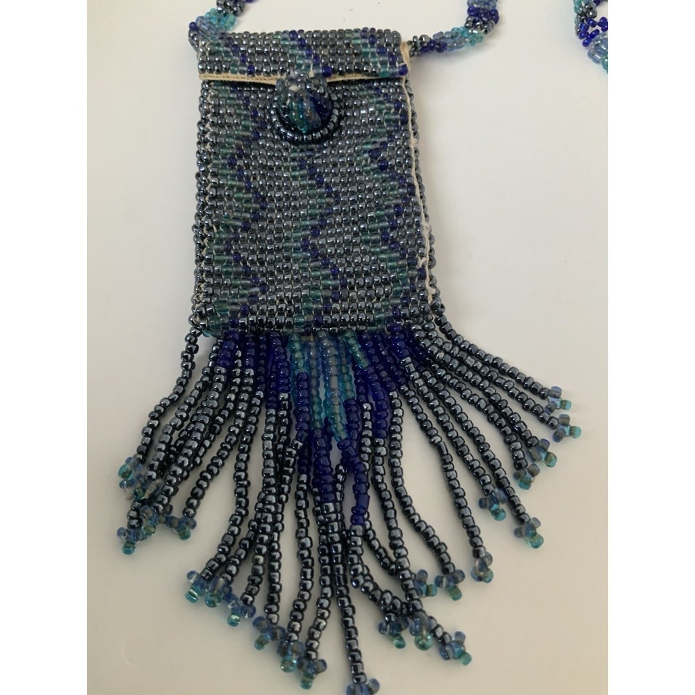 Beaded Necklace Pouch with Fringe Tassels Medicine Purse - Picture 2 of 12